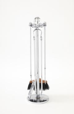 French Modernist Metal Fireplace Set Glass Decoration France c 1930 s - 4662898