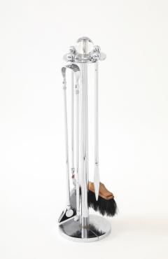 French Modernist Metal Fireplace Set Glass Decoration France c 1930 s - 4662899