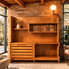 French Modernist Oak Bar Cabinet Bookshelf by Guillerme and Chambron - 4548377