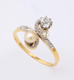 French Moi et Toi Natural Pearl and Diamond Ring - 1808569