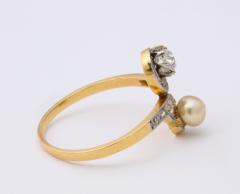 French Moi et Toi Natural Pearl and Diamond Ring - 1808575