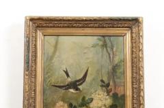 French Napol on III 1850s Oil on Canvas Framed Painting with Bird and Roses - 3485477