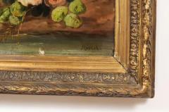 French Napol on III 1850s Oil on Canvas Framed Painting with Bird and Roses - 3485479