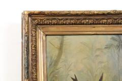 French Napol on III 1850s Oil on Canvas Framed Painting with Bird and Roses - 3485488