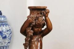 French Napol on III 1860s Carved Walnut Sculpture of a Putto Carrying a Vessel - 3485518