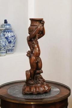 French Napol on III 1860s Carved Walnut Sculpture of a Putto Carrying a Vessel - 3485531