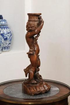 French Napol on III 1860s Carved Walnut Sculpture of a Putto Carrying a Vessel - 3485532