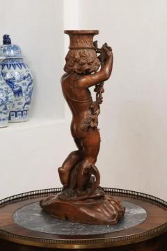 French Napol on III 1860s Carved Walnut Sculpture of a Putto Carrying a Vessel - 3485534