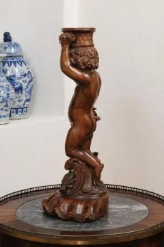 French Napol on III 1860s Carved Walnut Sculpture of a Putto Carrying a Vessel - 3485546