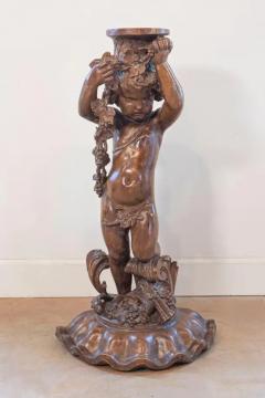 French Napol on III 1860s Carved Walnut Sculpture of a Putto Carrying a Vessel - 3730082