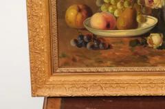 French Napoleon III 1860s Still Life Oil Painting Depicting Roses and Fruits - 3427030