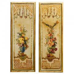 French Napoleon III Period Painted Decorative Panels with Bouquets circa 1860 - 3420244