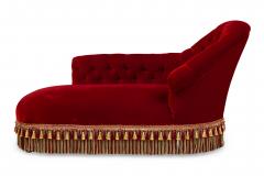 French Napoleon III Style Red Tufted Chaise Lounge Sofa - 4653581