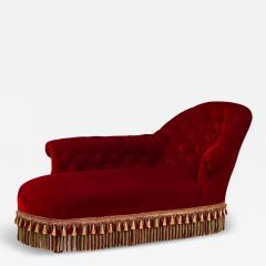 French Napoleon III Style Red Tufted Chaise Lounge Sofa - 4708532