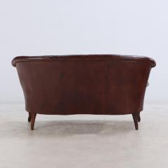 French Napoleon III leather settee 19th C  - 3745324