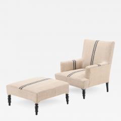 French Napoleon III lounge chair and matching ottoman C 1870  - 3483664