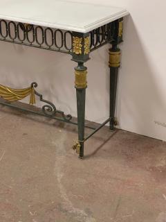 French Neo classical gold leaf metal patinated console with a marble top - 1932516