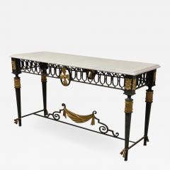 French Neo classical gold leaf metal patinated console with a marble top - 1934949