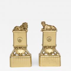 French Neoclassical Brass Lion Andirons - 778182