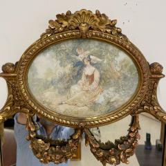 French Neoclassical Style Giltwood Wall Console Mirror with Oval Artwork - 3295032