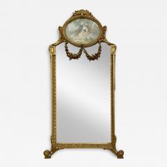 French Neoclassical Style Giltwood Wall Console Mirror with Oval Artwork - 3295485