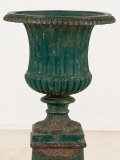 French Neoclassical Style Green Cast Iron Urn on Stand Mid 20th C  - 3863440