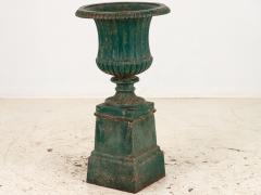 French Neoclassical Style Green Cast Iron Urn on Stand Mid 20th C  - 3863444