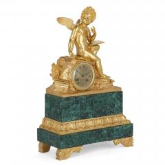 French Neoclassical malachite and gilt bronze mantel clock - 1913718