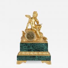 French Neoclassical malachite and gilt bronze mantel clock - 1914536