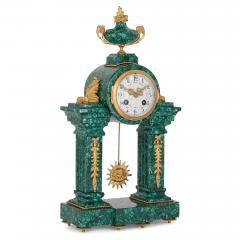 French Neoclassical style malachite and gilt bronze mantel clock - 3684897