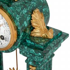 French Neoclassical style malachite and gilt bronze mantel clock - 3684899