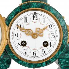 French Neoclassical style malachite and gilt bronze mantel clock - 3684903