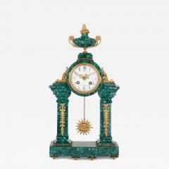 French Neoclassical style malachite and gilt bronze mantel clock - 3689186