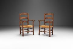 French Oak Armchairs with Woven Rush Seat France 1950s - 2434271
