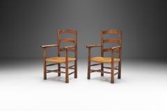 French Oak Armchairs with Woven Rush Seat France 1950s - 2434272