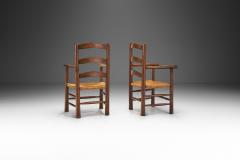 French Oak Armchairs with Woven Rush Seat France 1950s - 2434274