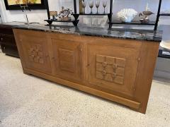 French Oak Buffet W Geometric Details and Marble Top - 4636913