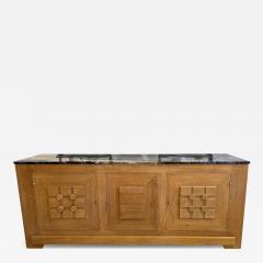 French Oak Buffet W Geometric Details and Marble Top - 4640534