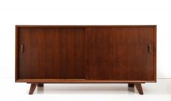 French Oak Sideboard with Sliding Doors Shelves 1950s - 3345699