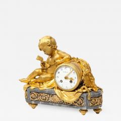 French Ormolu Mounted Bleu Turquin Marble Figural Clock by Maison Mottheau - 1198519