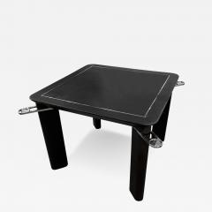French Ostrich Leather Card Table With Chrome Trim and Drinks Holders - 3012383