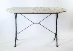 French Oval Bistro Table with Cast Iron Base and Marble Top c 1940 - 4559573