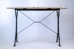 French Oval Bistro Table with Cast Iron Base and Marble Top c 1940 - 4559574