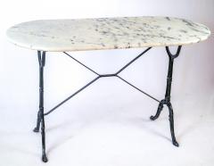 French Oval Bistro Table with Cast Iron Base and Marble Top c 1940 - 4574620