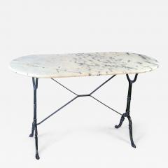 French Oval Bistro Table with Cast Iron Base and Marble Top c 1940 - 4574621