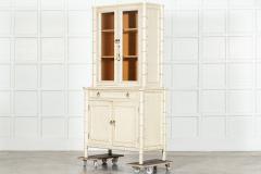French Painted Faux Bamboo Beech Glazed Breakfront Bookcase Vitrine - 3568073