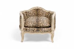 French Painted Wood Leopard Print Upholstered Pet Bed Miniature Chair - 4170122