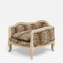 French Painted Wood Leopard Print Upholstered Pet Bed Miniature Chair - 4186329