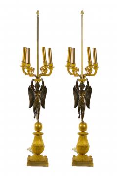 French Pair Empire Dore Bronze Winged Putti Candelabras - 3122974