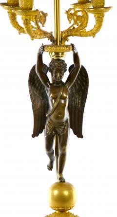 French Pair Empire Dore Bronze Winged Putti Candelabras - 3122978